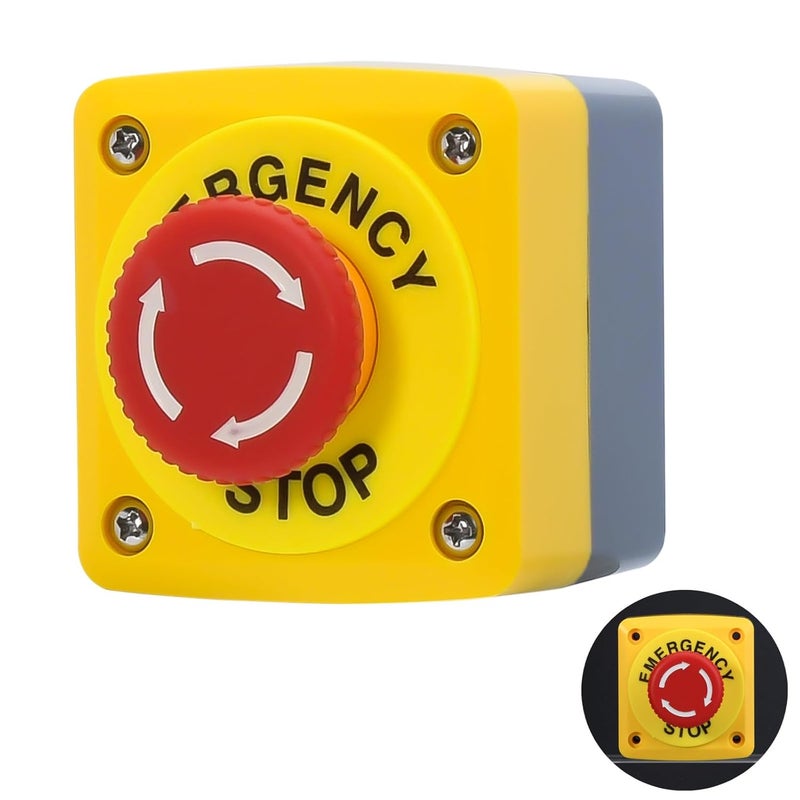 AXTHCHO Emergency Stop Button Switch E-Stop Momentary Shut Off Red PushButton Switches 1NO 1NC 660V 10A with Box - Image 1
